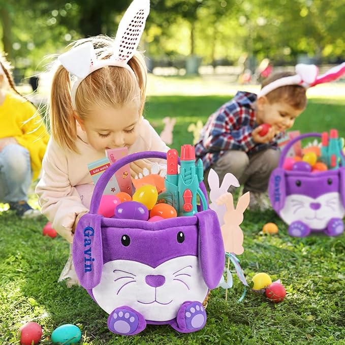 Personalized Easter Basket, PEMIRSAYO Easter Baskets for Kids Easter Bunny Baskets Custom Easter Basket Personalized Easter Gifts Toddler Easter Baskets Empty - Purple