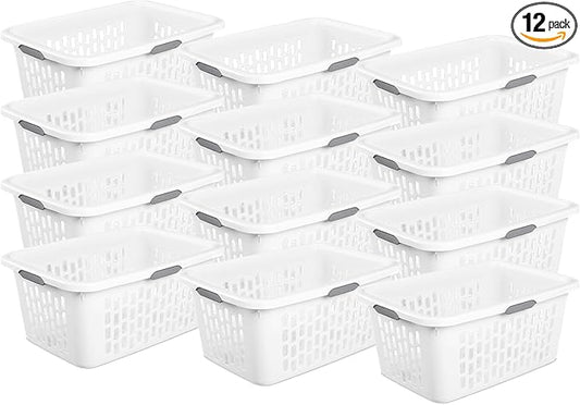 Sterilite Laundry Basket, Plastic Clothes Hamper, Large Rectangle Bin with Comfort Grip Handles and Reinforced Rim, 2 Bushel Capacity, White, 12 Pack