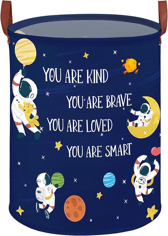 Space Decor for Boys Room Basket -Astronaut Decor Baby Hamper,Planets Stars Kids Toy Basket Storage Bin, Outer Space Blue Laundry Hamper (Space-Astronaut)
