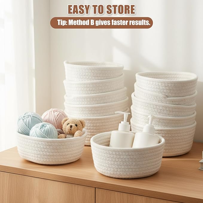 Yinkin 12 Pack Small Storage Basket Cute Natural Cotton Rope Woven Basket Tiny Boho Decorative Toy Storage Bin Gift Baskets for Home Organizing, Closet, Shelf, Nursery, Bathroom(Round,Beige)