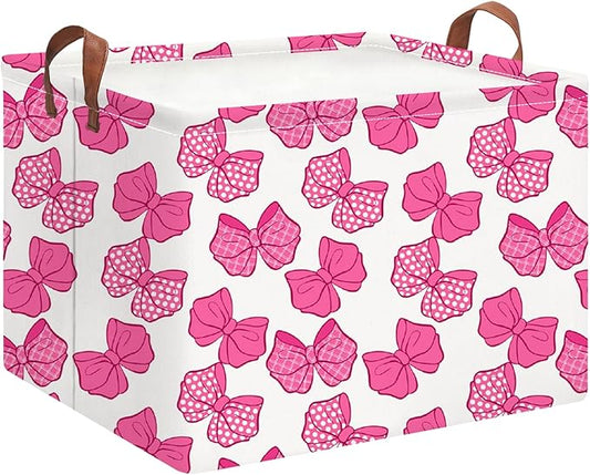 Rectangle Storage Basket,Gift Basket Empty with Handles,Cute Organizer, Room Decor(Plump Bowknot)