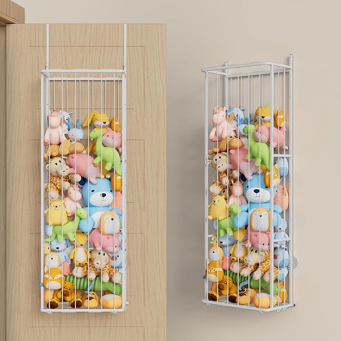 SWTYMIKI Large Stuffed Animal Storage - Over The Door Stuffed Animal Organizer, Toy Stuffy Storage for Nursery Play Room Bedroom Kid Room, Plush Organizer (White, 3-Tier)