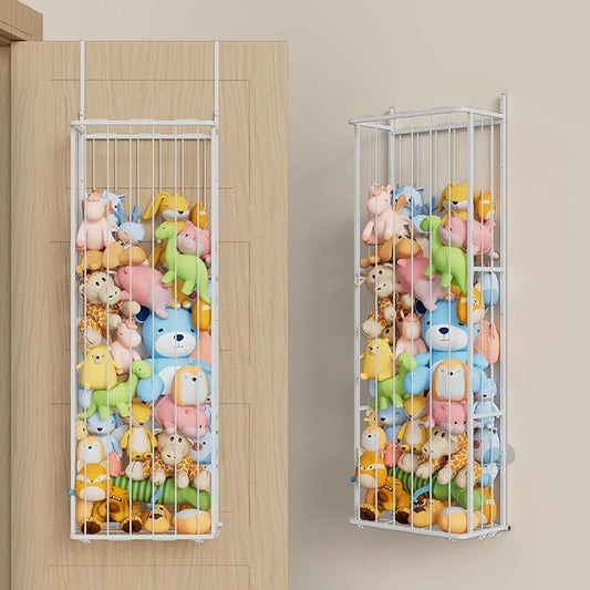 SWTYMIKI Large Stuffed Animal Storage - Over The Door Stuffed Animal Organizer, Toy Stuffy Storage for Nursery Play Room Bedroom Kid Room, Plush Organizer (White, 3-Tier)