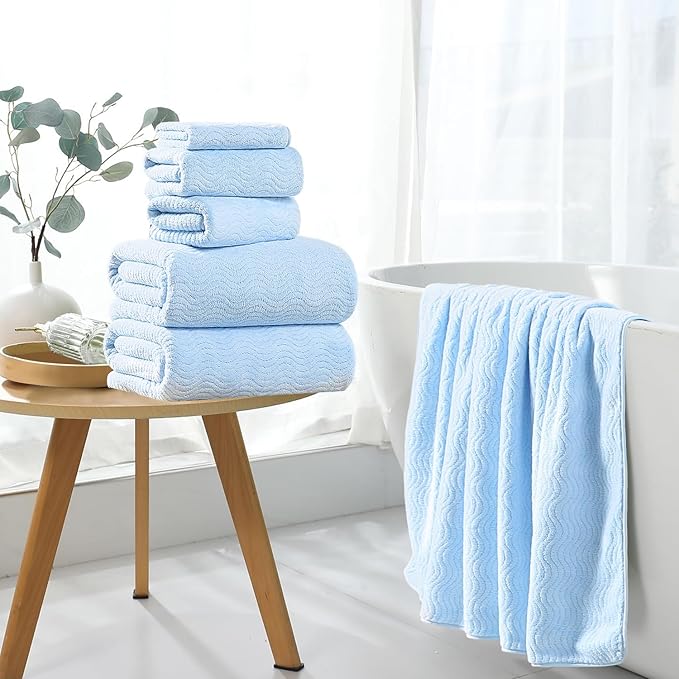 8 Piece Bath Towel Set Blue|2 Oversized Large Bath Sheet,2 Hand Towels,4 Washcloths| Ultra Soft Cozy Bath Towel Set for Bathroom Hotel Gym Spa,Highly Absorbent & Quick Dry Bathroom Towel Collections