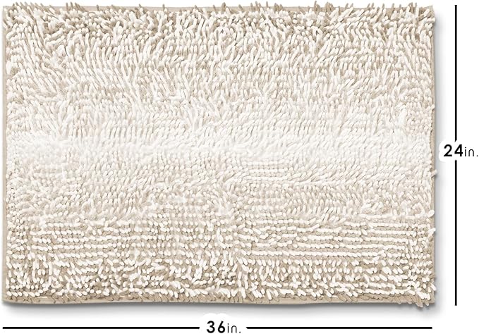 Hearth & Harbor Bathroom Rugs, Chenille Bath Mat - Machine Washable Bath Mats for Bathroom Non-Slip Backing Rubber, Quick Dry Bathroom Mat, 24 x 36 - Ombre Beige
