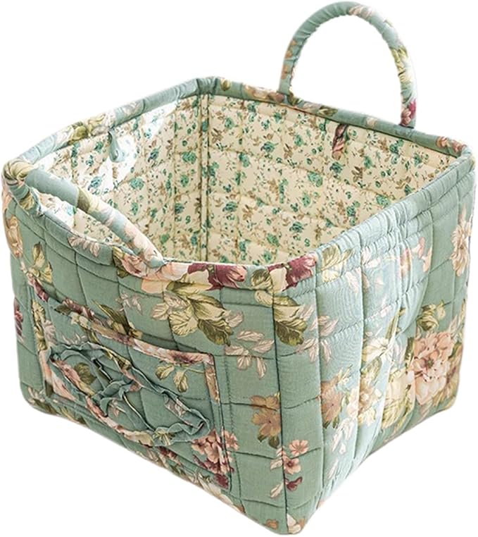 Boho Fabric Storage Basket, Large Capacity Laundry Basket, 12.2'' x 10.23'' x 10.23'' Collapsible Laundry Hamper with Easy Carry Handles (Green, L)