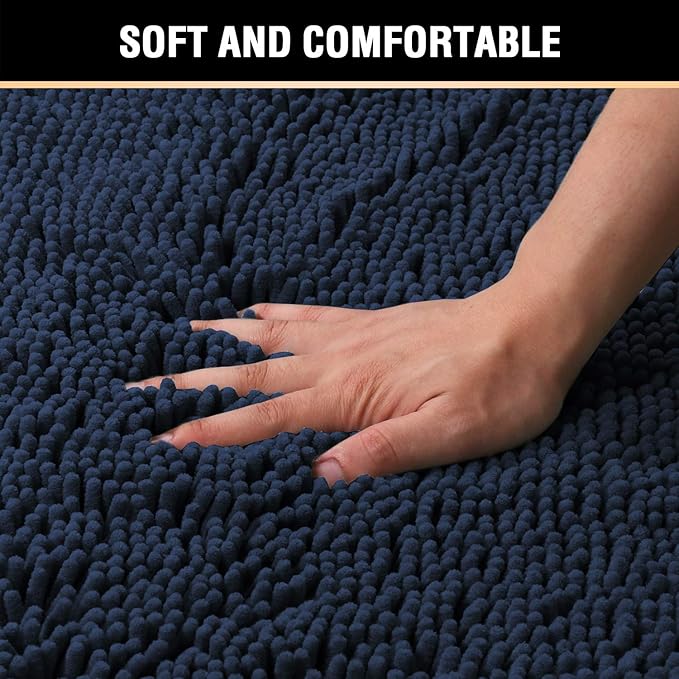 H.VERSAILTEX Navy Bath Mat for Bathroom, Microfiber Bath Rugs Chenille Floor Mat Ultra Soft Washable Bathroom Dry Fast Water Absorbent Bedroom Area Rugs, 24 x 42 - Inch