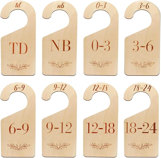 Baby Closet Dividers for Clothes Organizer -8Pcs Wooden Baby Clothes Size Dividers from Newborn to Toddler, Double-Sided Gender Neutral Babys Cloth Organizer