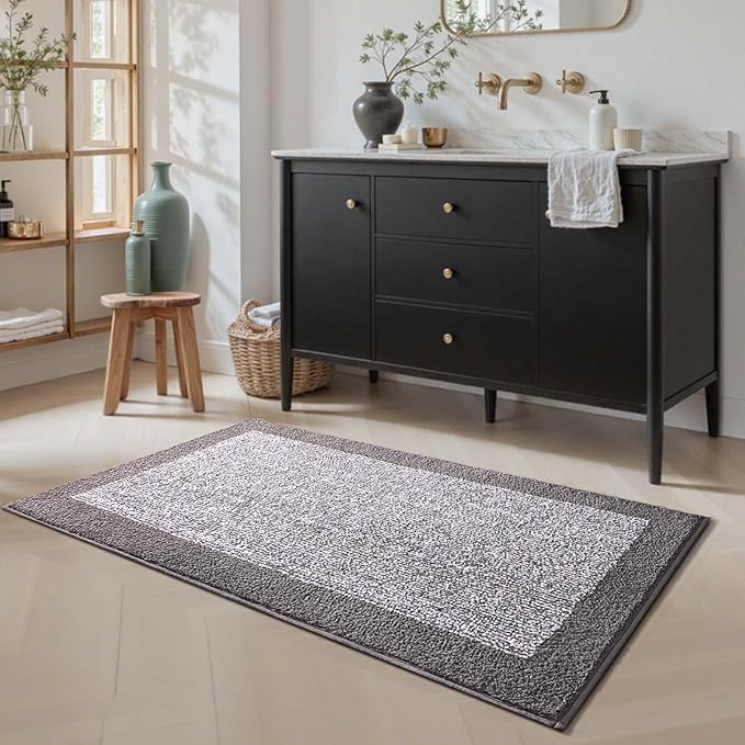 48x24 Long Bathroom Rugs Washable Non Slip, Light Grey Bath Mat for Bathroom Floor Tub, Soft Absorbent Quick Dry Mats for Shower, Bathtub,Home Decor