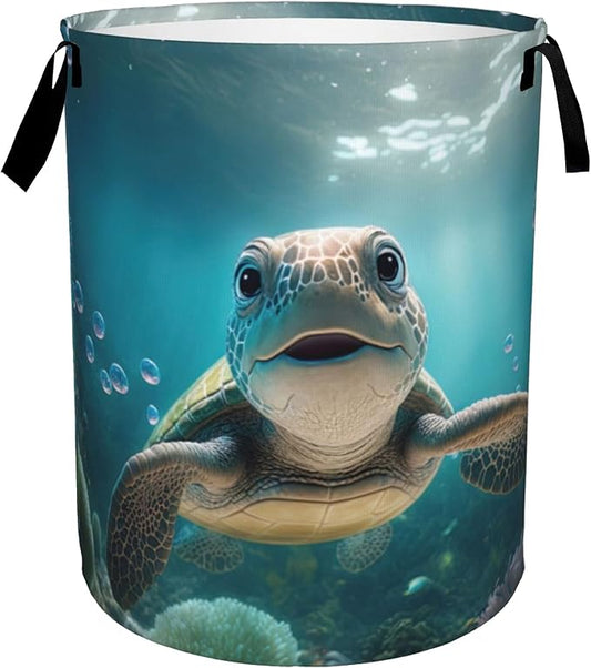 Laundry Basket, Dirty Clothes Basket, Foldable Waterproof Oxford Cloth Storage Basket for Bedroom, Bathroom, Clothes,Large Storage Basket Home Decoration(Sea Turtle)