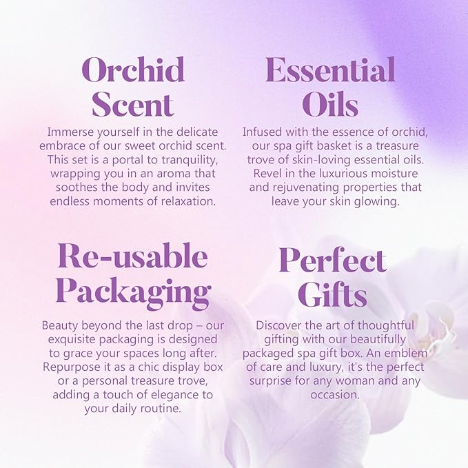 Spa Gifts for Women, Body & Earth 5 Pcs Gifts for Women Orchid Gift Sets, Bath and Body Womens Bath Gifts, Valentine‘s Day Gift