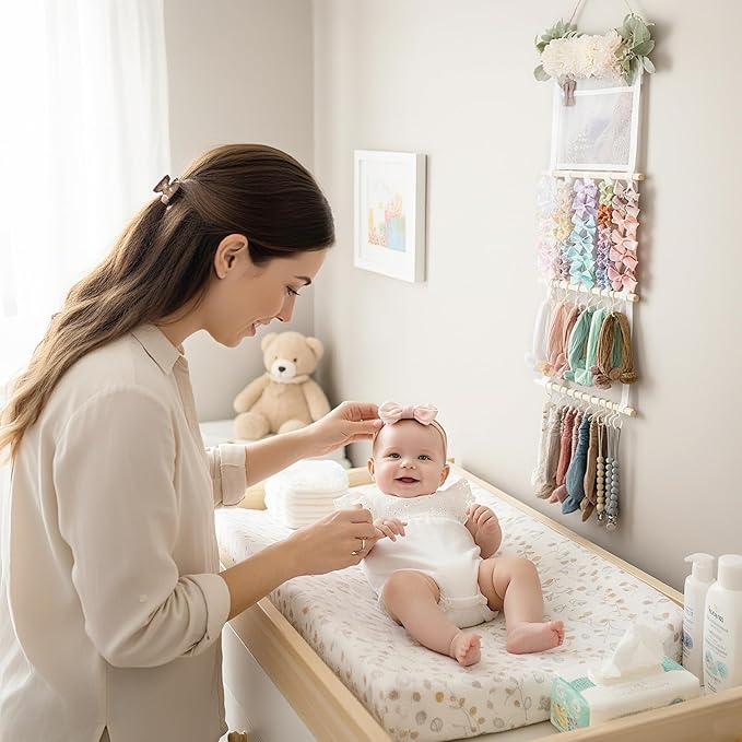 POVETIRE Headband Holder Hair Bows Organizer for Girls, Hair Accessories Display Storage Wall Hanging Decor for Baby Nursery Toddler Baby Room Base