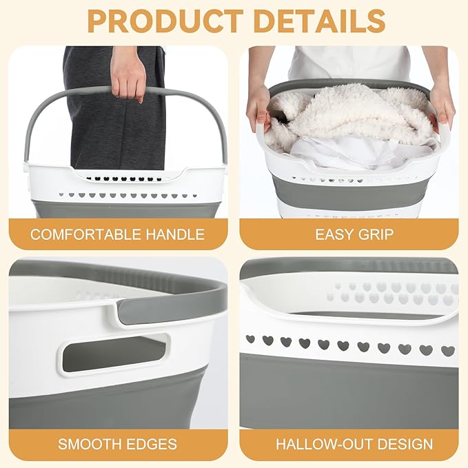 4 Pcs 43L Collapsible Laundry Basket with Handles Foldable Plastic Laundry Basket Pop-up Clothes Storage Organizer Folding Plastic Bin for Household Family Room Organization