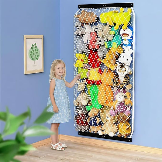 Stuffed Animal Storage Net, Elastic Stuffed Toy Holder,Door/Wall Mount Length Adjustable Hanging Soft Toy Organizer, Plushie Net for Nursery Play Room-Black Boards