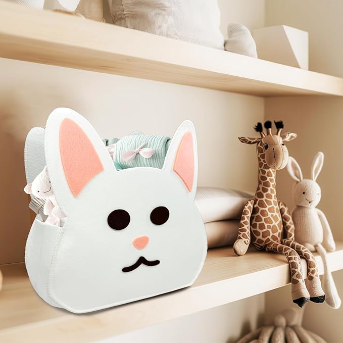 Cute Rabbit Shaped Felt Storage Caddy Felt Baby Basket, Nursery Organizer with Rabbit Design for Storage Infant Newborn Essentials, Diaper Caddy