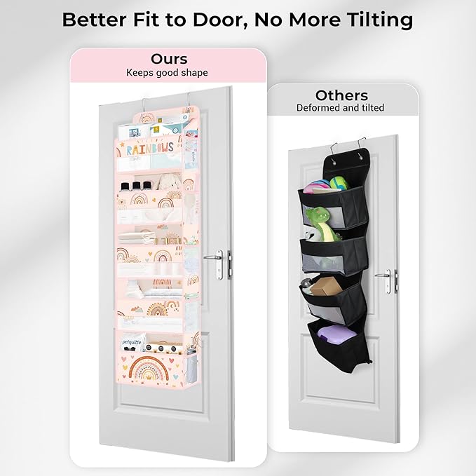 Clastyle Boho Rainbow Baby Clothes Diaper Over The Door Organizer Kid Pink Cloud Toy Stuffed Animal Nursery Hanging Storage Organizer Closet Door Hanging Shelf Storage for Bedroom Bathroom Pantry