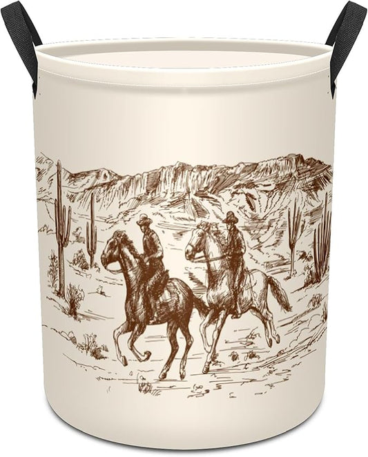 West Cowboy Baby Laundry Hamper,Laundry Basket,Waterproof Storage Bin for Bedroom,Clothes Organizer Basket,Toys Box,Room Decor