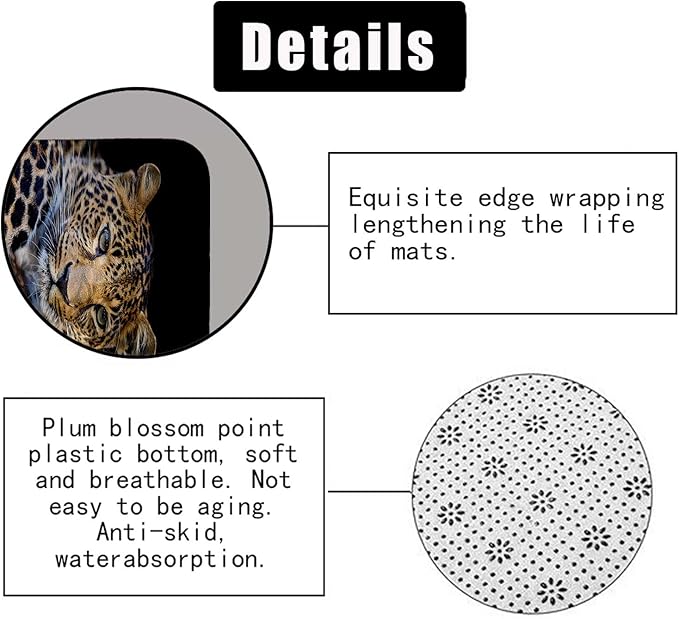 4PCS Blue Rose Leopard Shower Curtain Sets with Rugs, Waterproof Fabric Black Shower Curtain, Modern Romantic Elegant Blooming Floral African Wild Animal Safari Jaguar Cheetah Bathroom Decor