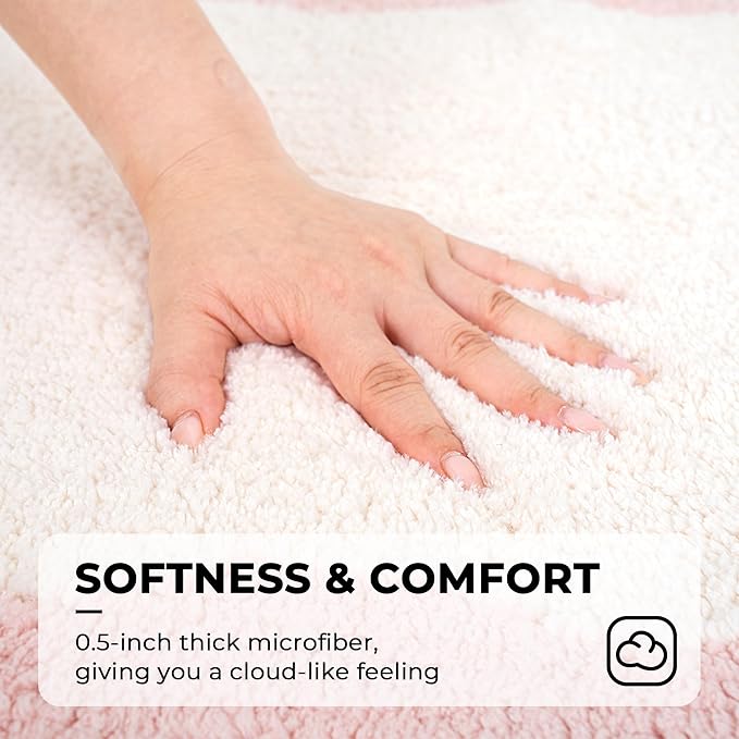 GRANNY SAYS Waved Pink Bathroom Rugs, 32" x 20", Non-Slip Bath Mats for Bathroom, Plush Shag Absorbent Microfiber Ultra Soft Scalloped Bath Mat, Cute Washable Rug for Tub, Shower, Bedroom