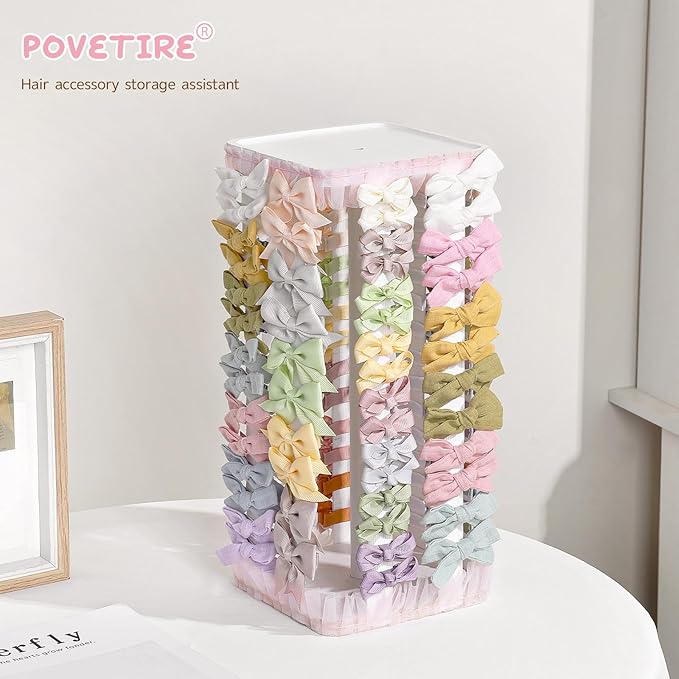 POVETIRE Bow Holder for Girls Hair Bows,White 360 Rotation Hair Bow Organizer, Hair Clips Stand Hair Accessories Rack Display Decors Baby Nursery Toddler Girls Room