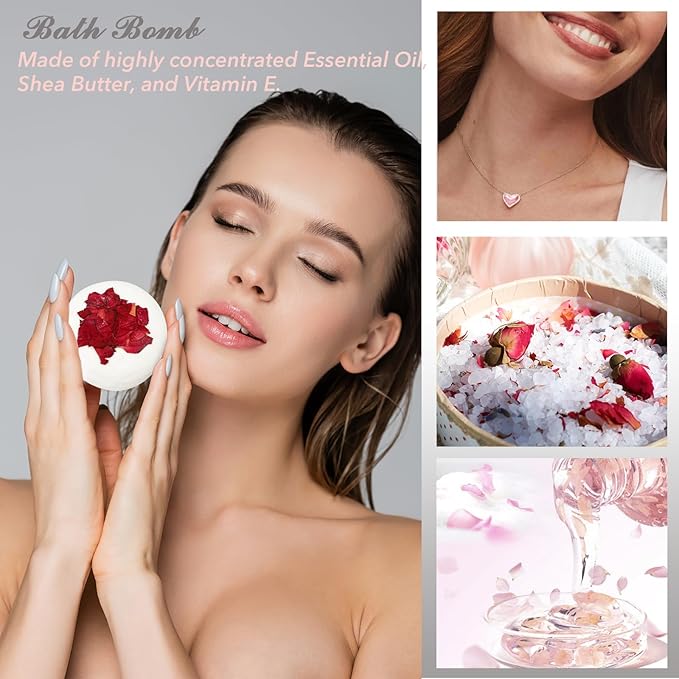 25Pcs Valentines Day Gifts for Women - Luxury Bath and Body Spa Gift Basket for Women with Necklace | Relaxing Care Kit Christmas Mothers Day Gifts for Mom Gift Baskets for Anniversary