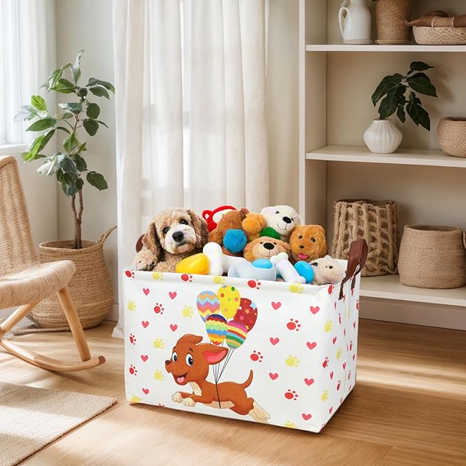 Large Easter Basket for Empty Kid Rectangular Cute Easter Gift Storage Basket Bunny Eggs Décor (Dog)