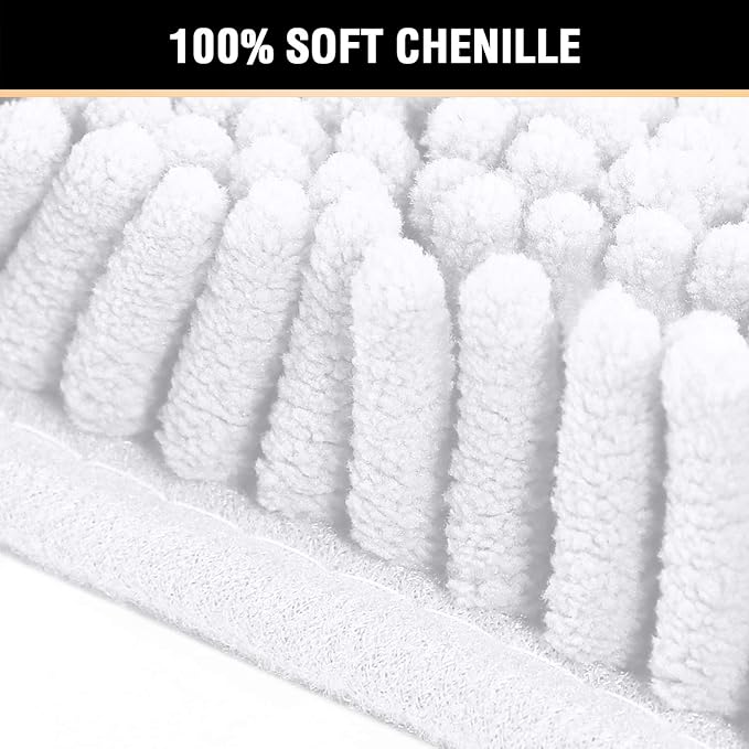 H.VERSAILTEX Pure White Bath Rug Super Soft Microfiber Non Slip Mat Absorption Shaggy Shower Rugs for Bathroom, Easy Care Machine Wash, 20 x 32 Inch