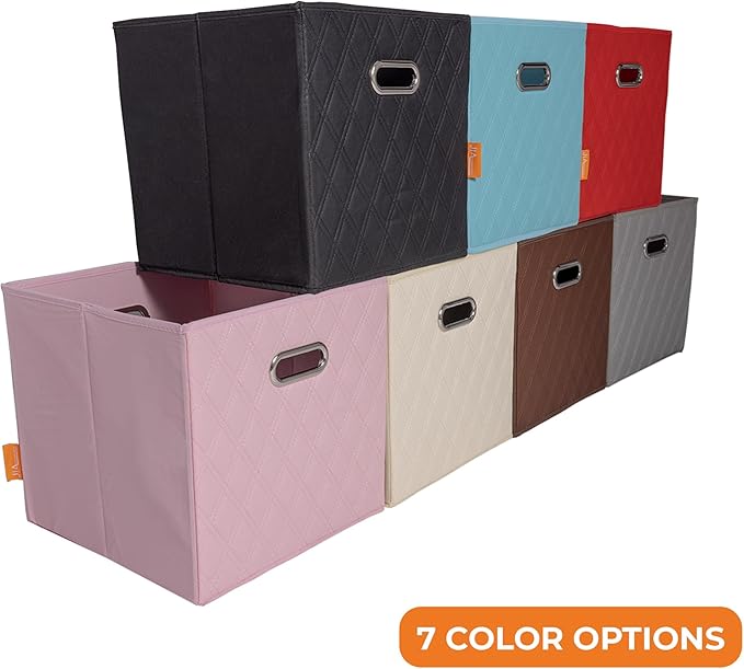 FH Group JIAessentials 12" Faux Leather Foldable Storage Cube Bins Set of 2 – Pink Diamond Patterned Organizers with Handles for Closet & Shelves