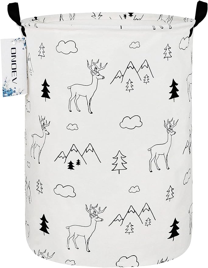 Round Fabric Storage Bin,Decorative Basket,Organizer Basket with Handles,for Clothes Storage,books and sundries(Forest deer), 19.7inch(H) x 15.7inch(D)
