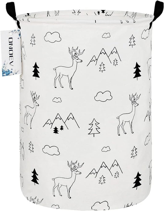 Round Fabric Storage Bin,Decorative Basket,Organizer Basket with Handles,for Clothes Storage,books and sundries(Forest deer), 19.7inch(H) x 15.7inch(D)