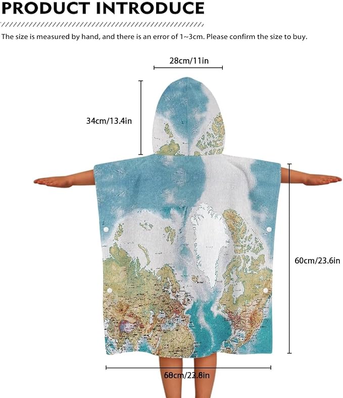 Hooded Kids Bath Towel World Map Ultra Soft Towel Highly Absorbent Bathroom Beach Swim Supplies Toddlers Shower Decorations for Boys Girls