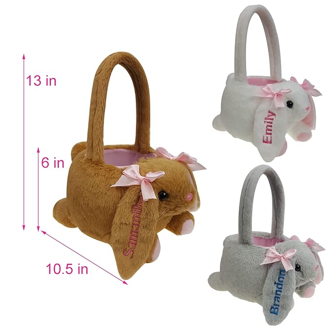 DearSun Exquisite Embroidery Bunny-brown 1 Plush Modern Kids Room Easter Basket with Customized Embroidery Technology