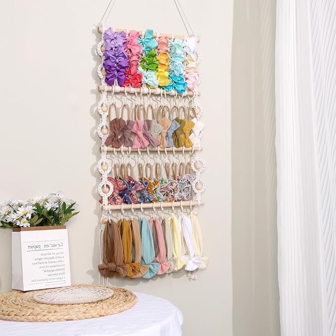 POVETIRE Headband Holder Bow Organizer for Girls Hair Bows, Baby Bow Hanger for Girls Hair Accessories Organizer Storage Wall Hanging Decor for Nursery Baby Girls Toddler Room