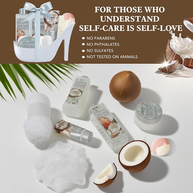 Spa Luxetique Valentines Day Gifts for Women High Heel Gift Set for Women 8pcs Spa Gifts for Womens Tropical Coconut Escape Birthday Gifts for Womens Wife Girlfriend Friend