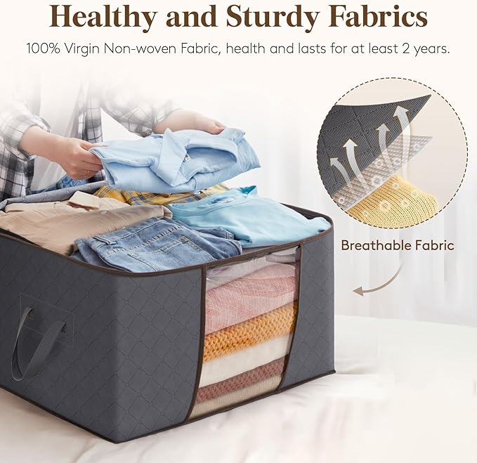 Lifewit 9 Pack 90L Clothes Storage Bins with Lids, Foldable Blanket Storage Bags with Zippers, Clear Window and Reinforced Handles, Closet and Organization for Clothing, Sweater, Comforter, Bedding
