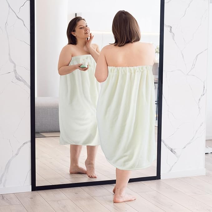 Xtinmee 2 Sets Womens Wrap Towel with Hair Towel Bath Towel Wrap Shower Dress Towel Spa Wraps for Women's Bathrobe (White, Plus Size)