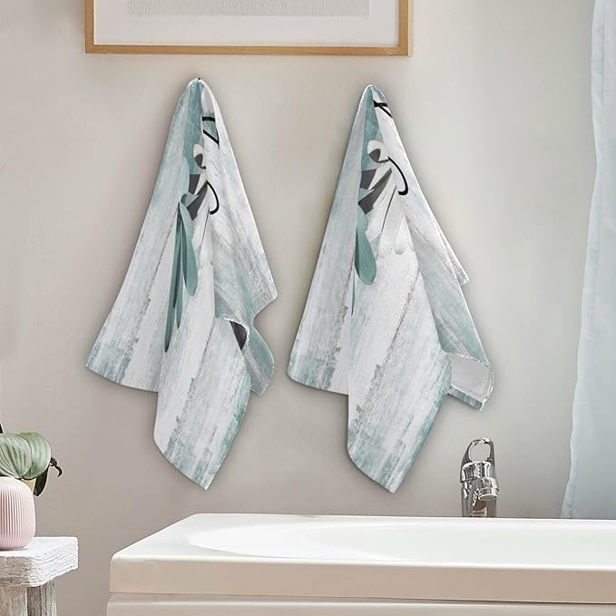 Hand Towels for Bathroom Set of 2 Farm Teal White Daisy Floral Flowers Butterfly on Country Wooden Soft Absorbent Small Bath Towels Decorative Kitchen Guest Dish Towel for Spa,Hotel 28x14in