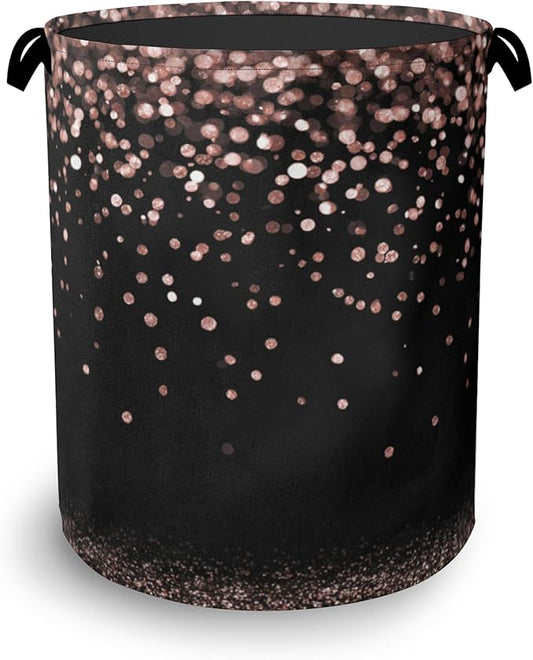 Pink Glitter Laundry Hamper,Dirty Clothes Laundry Basket with Handles Waterproof Oxford Cloth Storage Basket for College Dorms Bathroom Bedroom 16" x 20.8"