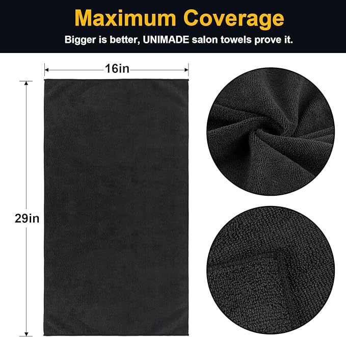 Salon Towels 24 Pack, Microfiber Barber Towels Bulk, (16x29 inches) Hair-Drying Cloth Super Soft Black Hand Cloth for Gym, Bath, Spa Use and Home Beauty Care(Not Bleach Proof)