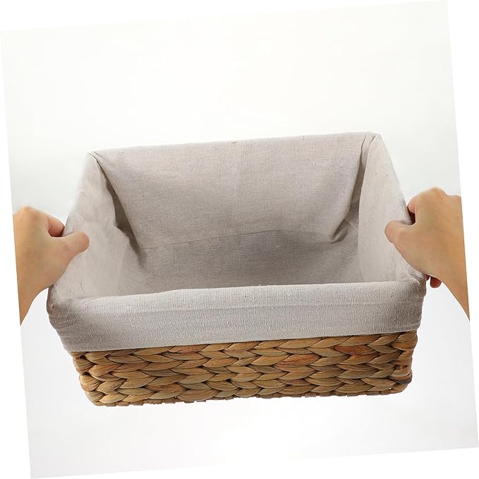 Handcrafted Straw Storage Basket with Liner Multifunctional Woven Organizer for Desktop Sundries Snacks Cosmetics for Home Office Nursery Kitchen Bathroom Use