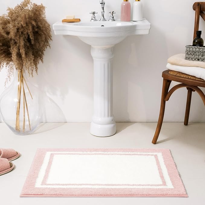 GRANNY SAYS Microfiber Bathroom Rugs Non Slip Washable, Water Absorbent Bathroom Mats for Tub Non Slip, Soft Bath Mats for Floor & Shower, Long Bath Rug, 24" x 36" Pink