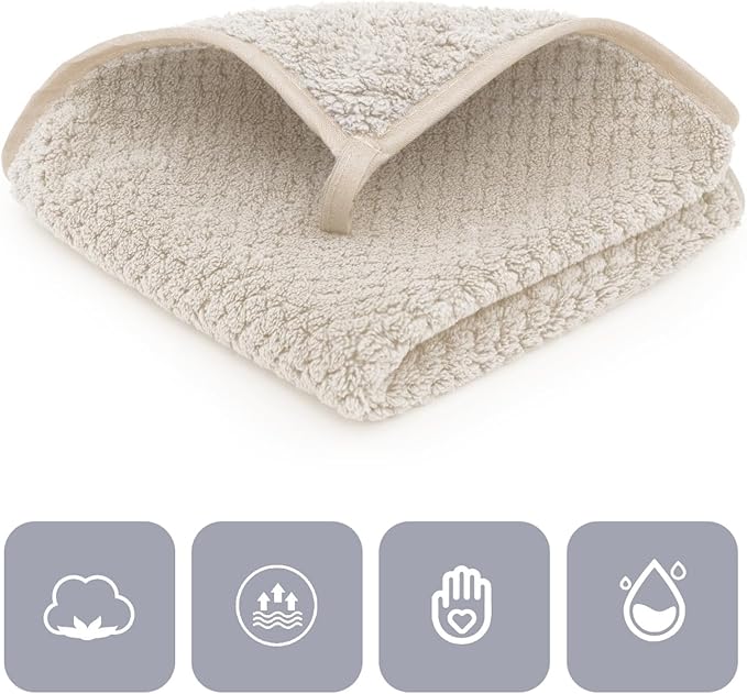 6 Piece Washcloth Set Set,100% Microfiber - Quick Dry, Thick, Soft, Plush and Highly Absorbent Luxury Hotel & Spa Bath Towel for Bathroom, Pack of 6, Khaki