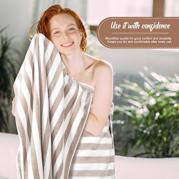 16 Pack Microfiber Bath Towels Bulk 27'' x 60'' Oversized Size Bath Towel Highly Absorbent Extra Large Soft Drying for Shower Beach Winter Salon Sport Gym Party (Stripes,Brown)