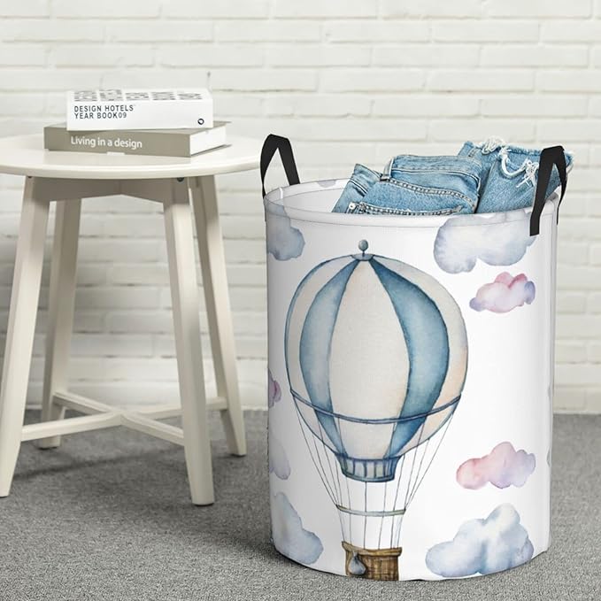 Hot Air Balloon Round Laundry Hamper Storage Basket Toys Clothes Organizer Bin For Home Bathroom Bedroom Dorm Nursery, 38l