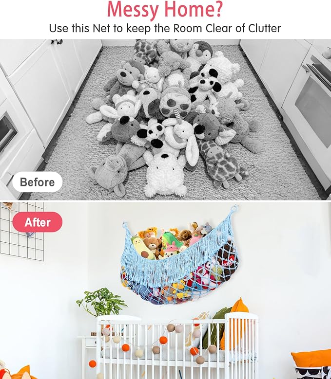 Stuffed Animal Hammock - Extra Large 63'' Long, Stuffed Animal Storage, stuffed animal Holder net, Hammock Large, Storage Hanging Organizer - Light blue