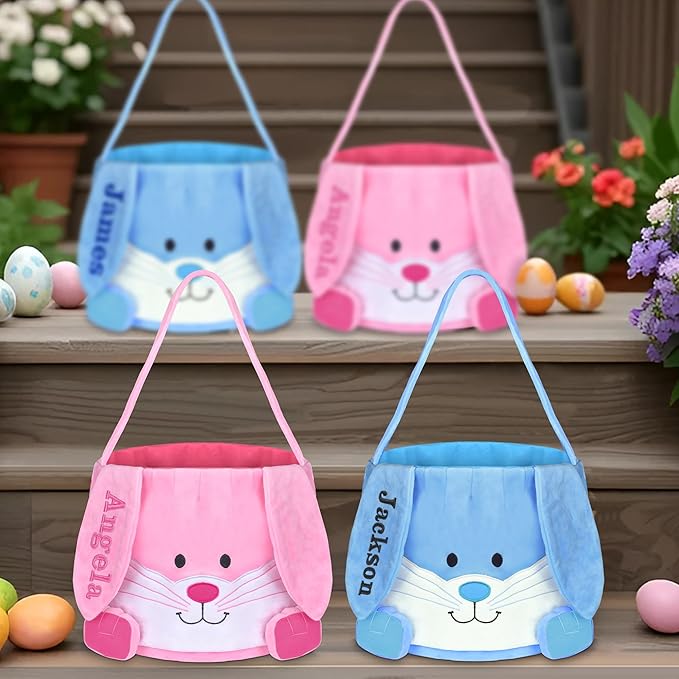 Personalized Easter Basket, PEMIRSAYO Easter Baskets for Kids, Bunny Easter Basket, Easter Egg Hunt Basket, Idea Easter Gifts, Easter Egg Basket - Pink