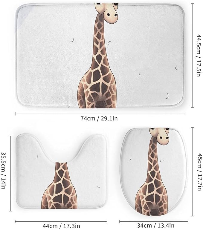 4 Piece Bathroom Rug Set with Shower Curtain, Non-Slip Bath Mat Toilet Cover Set, Cute Giraffe Bathroom Rug Sets