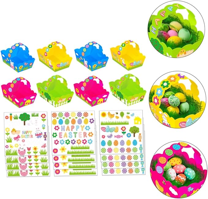 Toyvian 1set Easter Bunny Basket Hunt Baskets with Stickers for Festive Celebrations for Boys and Girls Activities and Family Gatherings Random Color