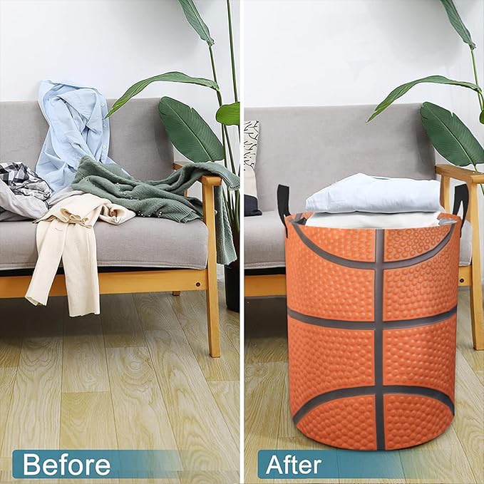 Basketball Laundry Basket Room Décor Hamper Clothes Storage Bucket Toy Organizer Foldable Waterproof Bathroom Laundry Storage Bedroom Large
