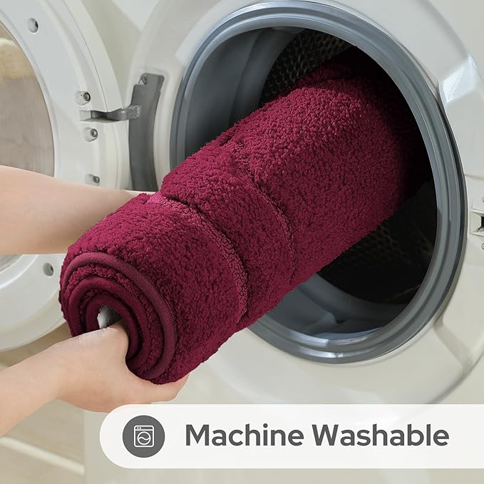 HOMEIDEAS Bathroom Rugs Sets 2 Piece, Extra Soft and Absorbent Microfiber Plush Bath Mat with Non Slip Backing(Burgundy Red)